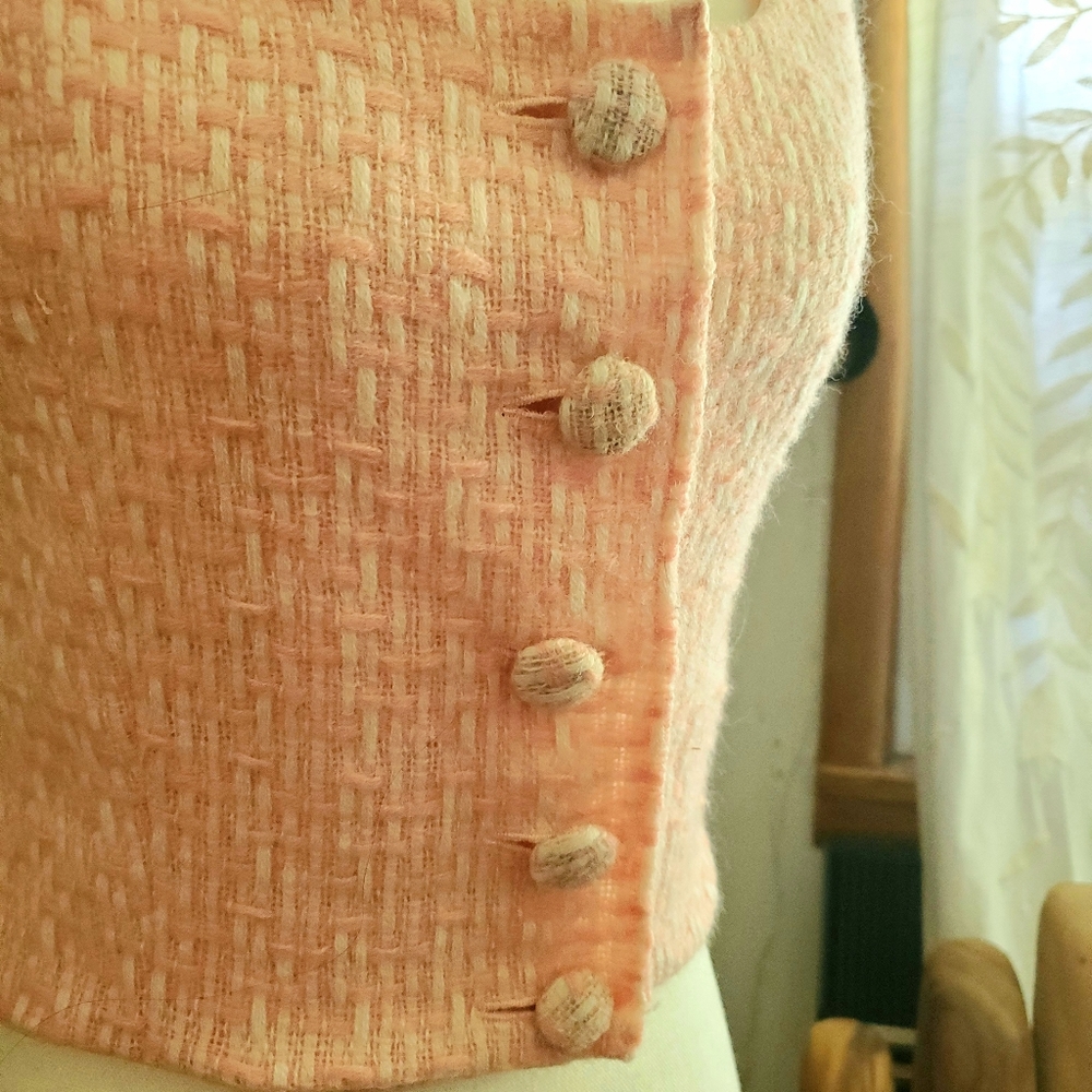 Vintage 50s Pink Woven Button Up Crop Top - Picture 4 of 6